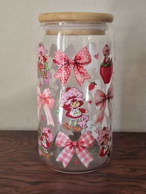🪻3/$25 Strawberry Shortcake 16oz Glass Tumbler You CHOOSE DESIGN Lid Straw